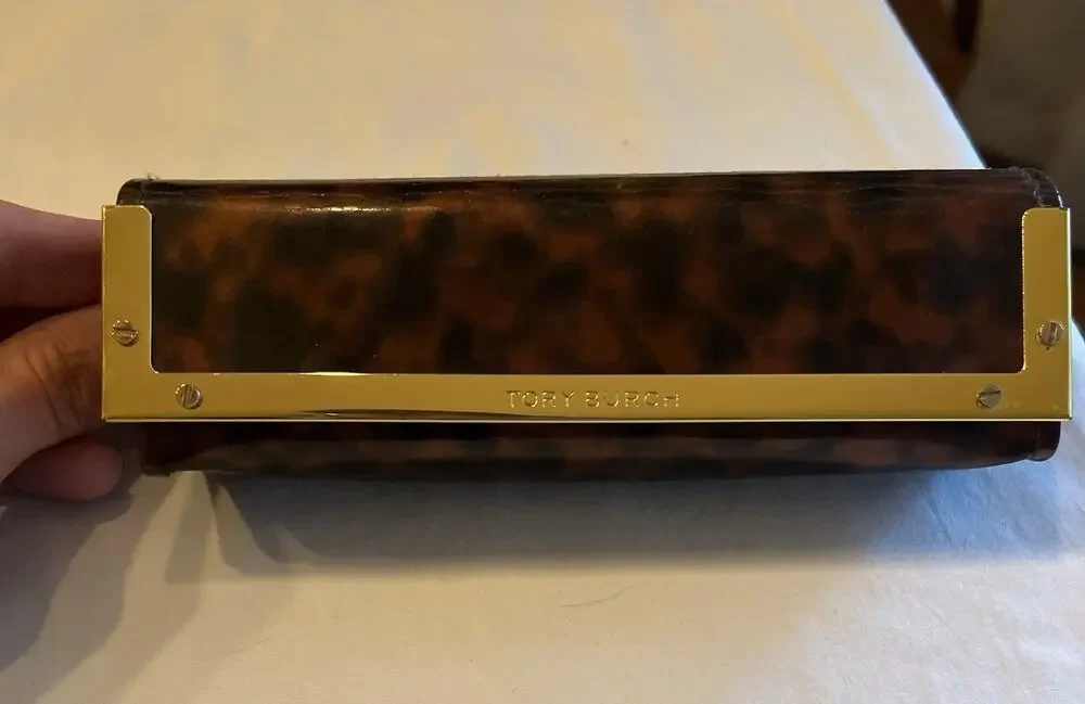 Tory Burch Tortoiseshell Hard Shell Sunglasses Case - Gold Trim